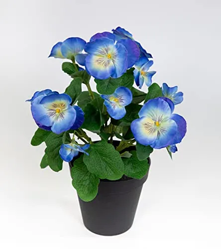 Seidenblumen Roß Stiefmütterchen 30cm im Topf FT Kunstpflanzen künstliche Veilchen Blumen Kunstblumen (blau)