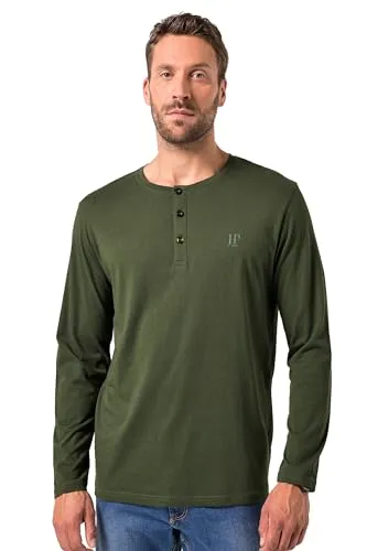 JP 1880 Herren Übergrößen Henley Shirt Dunkles Seegras 7XL - Bequemes Henley Shirt bis Gr. 8XL mit typischer Knopfleiste. Ideal für den täglichen Einsatz, geprüft nach Ökotexstandard 100 für geprüfte Qualität.