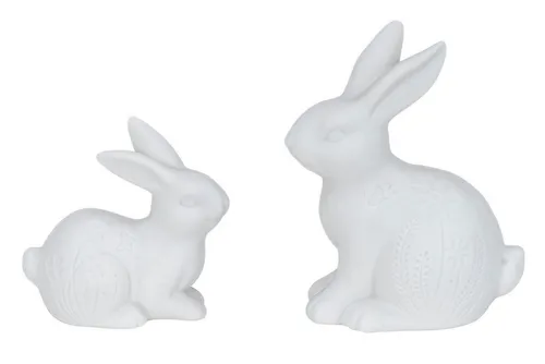 Levandeo® Osterhase 2er Set - LED Hasen Porzellan - Osterhasen Tischdeko in Weiß mit Blumenwiese, stimmungsvolle Dekoleuchte für festliche Anlässe und frühlingshafte Akzente.