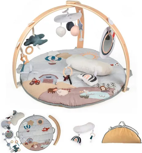 BabyGo Spielbogen Bianca World - 3D-Activity-Spielmatte in bunten Farben, fördert die Sinne und Motorik Ihres Babys, ideal ab Geburt und waschbar für einfache Pflege.