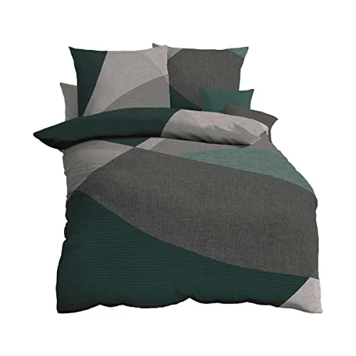 Traumschlaf Biber Bettwäsche Vista smaragd, 1 Bettbezug 140 x 200 cm + 1 Kissenbezug 70 x 90 cm - Bettwäsche-Sets, kuschelig weich und temperaturausgleichend – ideal für den Winter. Hochwertige Verarbeitung und pflegeleicht, bei 60 Grad waschbar und trocknergeeignet.