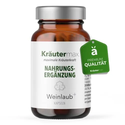 Rotes Weinlaub Kapseln Hochdosiert | Rotes Weinlaub mit Rutin, Magnesium, Buchweizen und Schnurbaum Extrakt | Optimale Zusammensetzung nach originaler Käutermax Rezeptur | 1 x 60 Stk