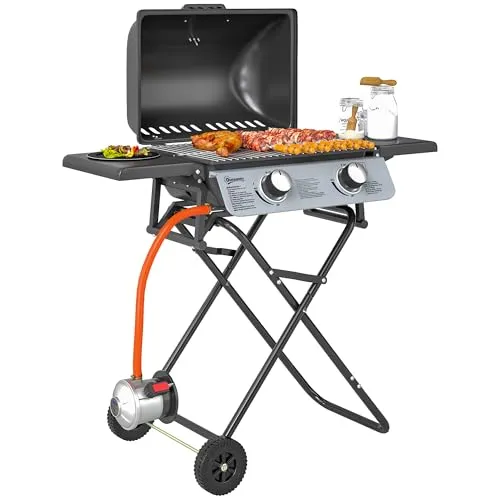 Gasgrill 5,6 KW Grillwagen mit 2 Edelstahl-Brennern von Outsunny