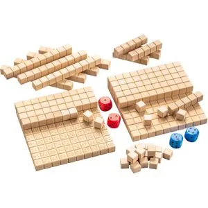 Mathespiel - Hunderterraum, Lernspielset aus RE-Wood - Lernspielzeug zur spielerischen Förderung der Mathematikfähigkeiten bis 100. Unterstützt strukturiertes Zählen, Addieren und Subtrahieren und motiviert durch Selbstkontrolle und Wettstreit.