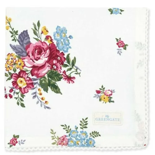 GreenGate Stoffserviette mit Spitze Elina Weiß mit Blumen 40x40 Serviette