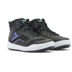 Dainese Suburb Air Schuhe Damen - Schwarz/Weiß/Blau - 41 EU - Moderne Motorradschuhe im Sneaker-Stil, ideal für Stadtfahrten. Die hoch belüftete Konstruktion sorgt für besten Komfort, während die Groundtrax®-Sohle Grip und Stabilität auf dem Motorrad und zu Fuß bietet.
