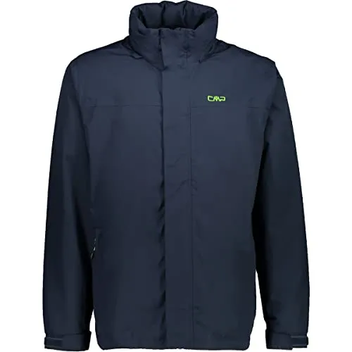 CMP Ripstop-Regenjacke für Herren - Schwarz Blau, Größe 54 - Funktionsjacke mit Clima Protect Technologie, bietet Wasserdichtigkeit (WP 10.000) und Atmungsaktivität (MVP 4.000). Praktisch faltbar und in Tasche verstaut, ideal für Outdoor-Aktivitäten.