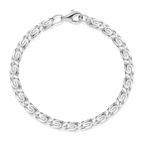 MATERIA S-Panzerkette Herren Armband Silber 925 - Rhodiniertes 5mm Schmuckstück - Hochwertiges Armband aus rhodiniertem 925 Sterling Silber im S-Panzerketten-Design, ideal für Männer und Jugendliche. Schützt vor Verfärbungen und bietet einen attraktiven Glanz.