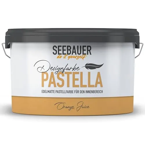 SEEBAUER diy Pastellfarbe PASTELLA Orange 2,5L Edelmatte Wandfarbe Orange - Innenfarbe sehr hohe Deckkraft - Abwaschbar und Tropffrei