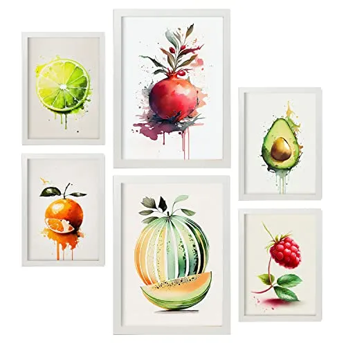 Nacnic Sommerfrüchte Postern. Plakate von Obst, Gemüse und gesunden Lebensmitteln im Aquarell Kunst Stil auf reinweißen Hintergründen. Innenarchitektur und Dekoration. A4 & A3 Weiße Rahmen.