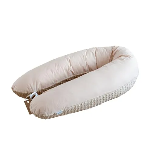 LOOLAY Schwangerschaftskissen - Stillkissen 170 cm - Seitenschläferkissen 100% Baumwolle - mit Abnehmbarem Minky Bezug - Ergonomisches Schwanger Kissen für Schlafen (100% Beige/Minky Beige)