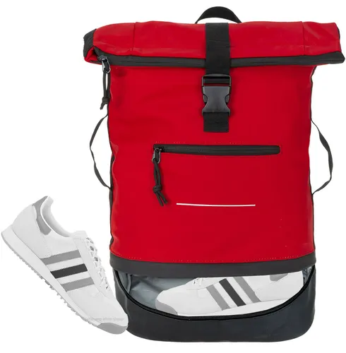 Rucksack Roll Top Time Bag COMP 25L - Rot - Fahrradrucksack mit 25L Volumen, spritzwassergeschützt und inklusive Trinkflasche. Idealer Begleiter für Outdoor-Aktivitäten und Fahrradtouren.