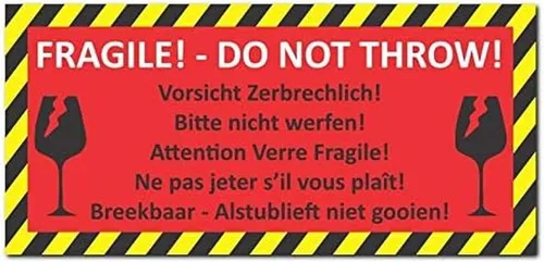 LYSCO Aufkleber Vorsicht zerbrechlich - 48tlg. selbstklebend - Praktische Versandaufkleber in DIN lang (210 x 98 mm) mit mehrsprachiger Warnung. Langhaltend und wetterbeständig für sicheren Versand von zerbrechlichen Gütern.