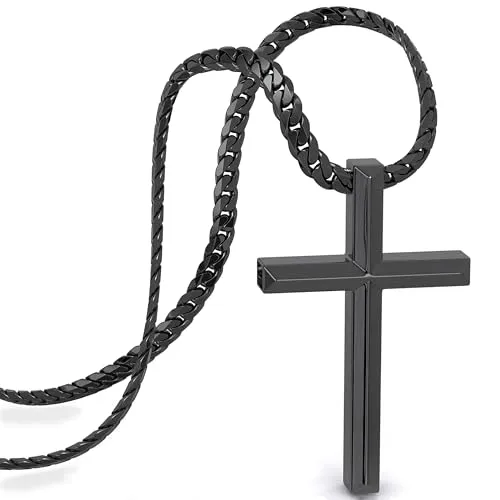 SERASAR Herren Kreuz-Halskette aus Edelstahl in schwarz von SERASAR