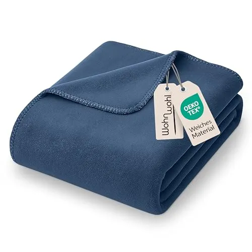 WOHNWOHL® Kuscheldecke (150x200cm) • Weiche Tagesdecke • Sofadecke • Wohndecke • Schlafdecke • Oeko-Tex zertifizierte Baumwolldecke • Samtig weiche Decke • Farbe: Kobalt