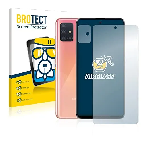 BROTECT Schutzglas für Samsung Galaxy A51 (Display+Kamera) Schutzfolie Panzer Folie Glas Displayschutz Made in Germany [ 9H, Anti-Fingerprint]