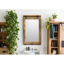 Massivmoebel24 Spiegel RAILWAY #183 – Rustikales Design aus Mango - Spiegel in 65x6x110 cm aus massivem Mango-Holz mit markanten Metallakzenten, ideal für einen rustikalen Industrial-Look in deinem Wohnraum.