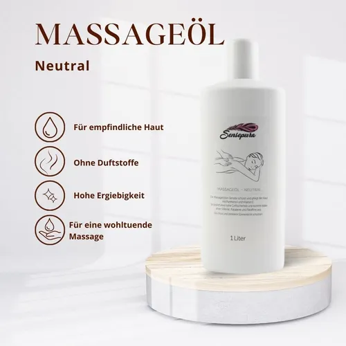Massageöl Neutral 1 Liter für entspannende Massagen | Sensepura - Ideal für eine angenehme Massage, unterstützt die Pflege der Haut mit hochwertiger Ölformulierung. Jumbo-Größe für viele Anwendungen, hergestellt in Deutschland.