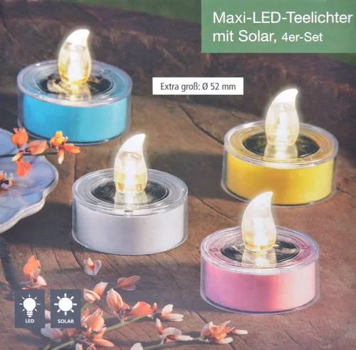 LED Teelichter Solar 4er Set - Ø52mm innen außen Solarkerze Kerze elektrisch