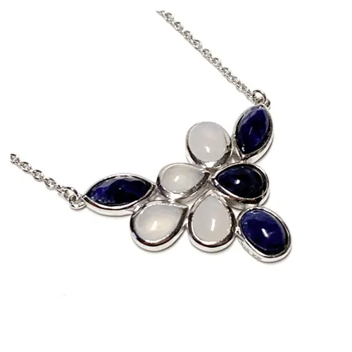 925er Sterling Silber Mittelteilcollier mit Chalcedon und Sodali