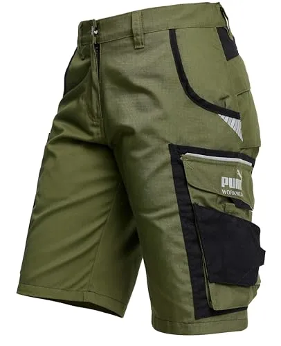 PUMA Workwear Precision X Arbeitsshorts - Robuste Damen Cargohose mit vielen Taschen - Oliv/Schwarz - Gr. 36 - Bequeme und strapazierfähige Arbeitsshorts für Damen mit 5 praktischen Taschen – ideal für Handwerk, Outdoor und Freizeit. Flexibles Material sorgt für Bewegungsfreiheit und hohen Tragekomfort bei jedem Einsatz.