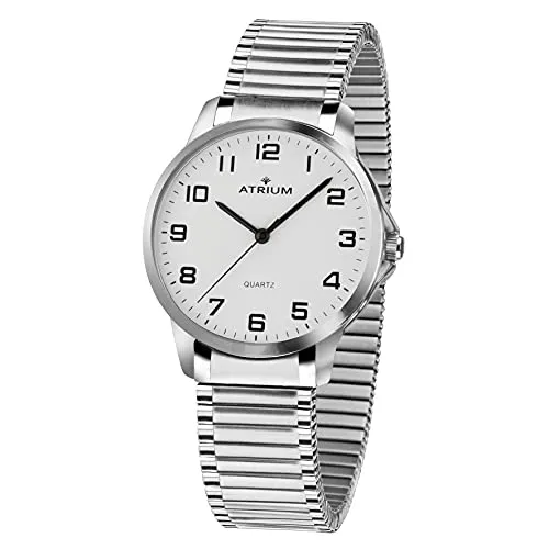 Atrium Damen Herren Armbanduhr A36-50 - Armbanduhren für Herren mit maximaler Deutlichkeit durch klare Ziffern und flexibles Edelstahl-Zugband für einfaches An- und Ausziehen - ideal für Senioren.