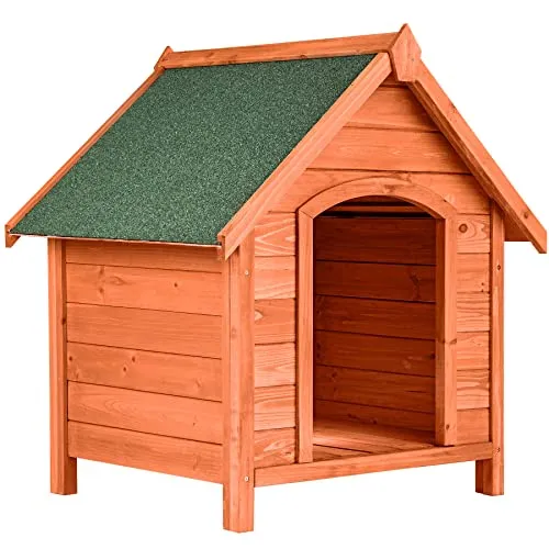 Produktbild tectake® Hundehütte aus lasiertem Holz mit aufklappbarem Spitzdach