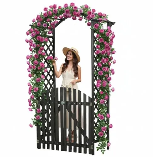 Melko Rosenbogen aus Holz Schwarz – Eleganter Gartenbogen mit Tor