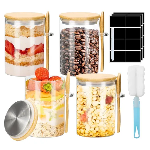 Vorratsgläser mit Deckel und Löffel 4er 500ml Overnight Oats Gläser Vorratsdo...