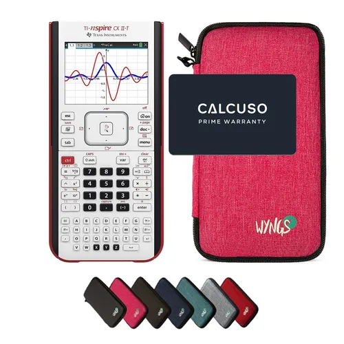 TI-Nspire CX II-T Grafikrechner inkl. WYNGS Schutztasche Pink - Taschen- & Tischrechner mit stylischer Pink Schutztasche, perfekt für Schüler und Studenten zur einfachen Durchführung komplexer Berechnungen.