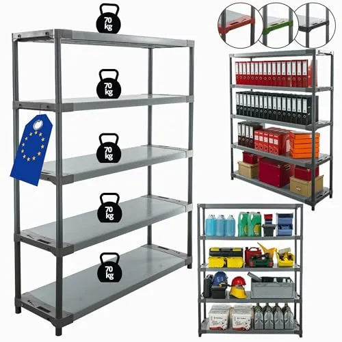 MODO24 Jupiter-5 Plastikregal 180 cm – Flexibles Steckregal für Werkstatt und Keller - Modulares Kunststoffregal mit 5 Ablagen, optimal für individuelle Raumgestaltung. Robust und winterbeständig, ideal für Lagerung in Feuchträumen. Erhältlich in verschiedenen Größen und Farben.