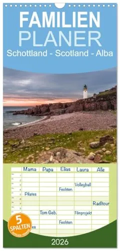 Familienplaner 2026 - Schottland - Scotland - Alba mit 5 Spalten (Wandkalender, 21 cm x 45 cm), CALVENDO: 13 brillante Bilder zeigen Schottlands ... auf beeindruckende Weise. (CALVENDO Orte)