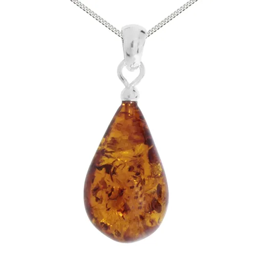 OSTSEE-SCHMUCK Kette mit Anhänger Tropfen 20 mm - Halskette mit schönem Bernsteinanhänger (20 mm) und Silberschlaufe aus 925er Silber. Erhältlich in verschiedenen Längen, ein eleganter Blickfang für jede Frau.