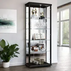 K-Möbel Glasvitrine Schwarz mit LED