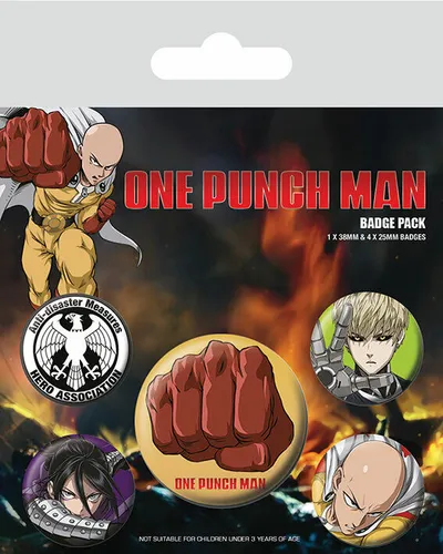 Button Badge 5er Pack ONE PUNCH MAN - Fist   1x 38mm & 4x 25mm NEU BP80648