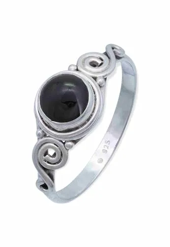 mantraroma Ring 925 Silber Damen Onyx Edelstein schwarz ausgefallen verspielt