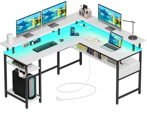 Rolanstar Gaming Schreibtisch L Form mit LED & Steckdosen