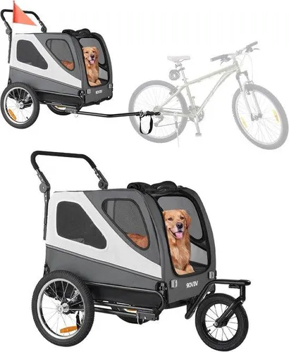 Hundekarren – Tierwagen – Sichere Beförderung – 2-in-1-Funktion – 80 x 54 x 61 cm – Grau