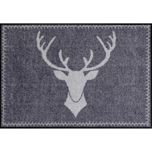 Salonloewe Fußmatte waschbar Motiv Hirsch Franz anthrazit - 50 x 75 cm, strapazierfähig und rutschfest für Innen- und Außenbereich