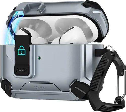 Hülle für Apple AirPods Pro 3 Defender Schutzhülle mit Karabiner 360° Schutzbox Kopfhörer stoßfestes Full Body Cover Grau