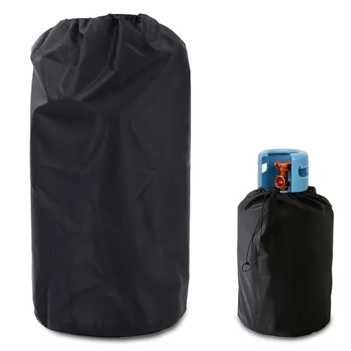 Gasflaschenhülle, Abdeckhaube für Gasflasche, Gasflasche Grill-Abdeckung, Abdeckhaube Gasflasche Mit Oxford Tuch, Feuerfest, UV-Schutz. Hochwertige Schutzhülle mit verstellbarem Kordelzug, Schwarz