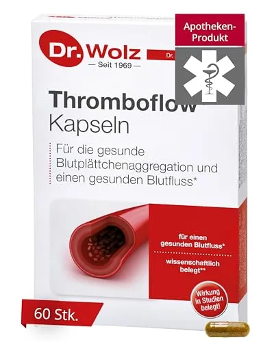 Thromboflow von Dr. Wolz, für einen gesunden Blutfluss, Blutfluss-Kapseln mit Traubenkern-Extrakt, ideal bei Flugreisen, 20 Kapseln