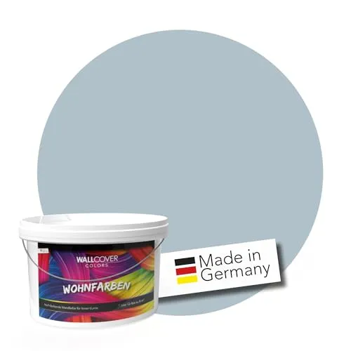Produktbild WALLCOVER hochwertige Wandfarbe für Innen | Taubenblau | 1L für 8m² | Hochdeckende Innenfarbe Matt (Klasse 1) | Profi Qualität aus Deutschland