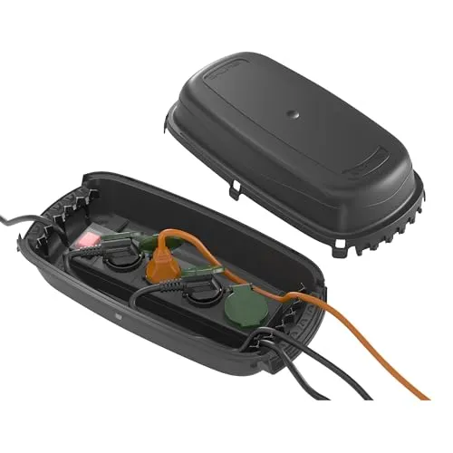 D-Line Wetterfeste Kabelbox für den Außenbereich, Schutzklasse IP54, Elektrokasten für Kabel und Verlängerungskabel – Schwarz