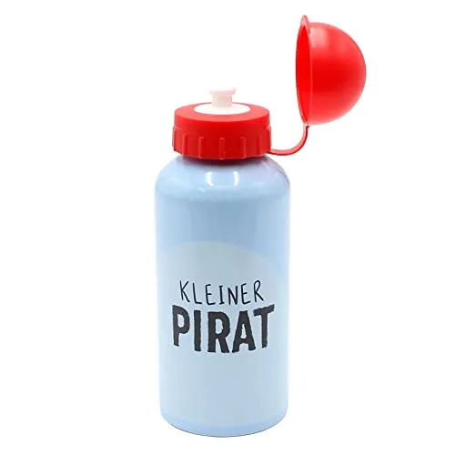Dekohelden24 ***Kinder Trinkflasche - Pinguin mit Spruch - Kleiner Pirat - H/Ø ca. 17,7 x 6,6 cm, Edelstahl, Füllmenge 400 ml, Deckel Kunststoff
