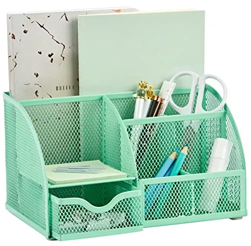 Annova Mesh Desk Organizer Office mit 7 Fächern + Schublade/Schreibtischordnung Candy/Stifthalter/Multifunktions-Organizer (Neues Grün)