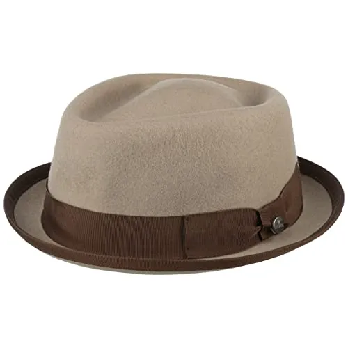 LIERYS Fedora Pork Pie Wollfilz Hut Damen Herren Wasserabweisend Knautschbar Sommer Winter beige L (58-59 cm)