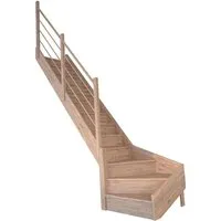 StarWood Treppe Rhodos Eiche 1/4 gewendelt mit Holz-Design-Geländer - Elegante 1/4 gewendelte Treppe aus unbehandeltem Eichenleimholz. Die geschlossene Bauweise sorgt für Stabilität und Sicherheit im Innenbereich, während das Holz-Design-Geländer stilvolle Akzente setzt.