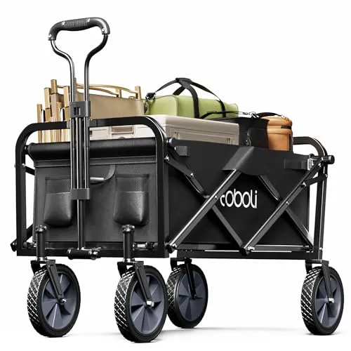 Toboli Bollerwagen faltbar mit Teleskopgriff, schwarz - Bollerwagen für bis zu 100 kg Traglast, ideal für Einkäufe, Garten oder Ausflüge. Faltbares Design für einfachen Transport und platzsparende Aufbewahrung.