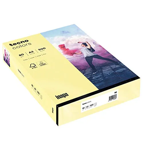 inapa farbiges Druckerpapier tecno Colors: 80 g/m², A3, 500 Blatt, hellgelb - Hochwertiges Druckerpapier für kreative Projekte und professionelle Kommunikation. Ideal für Kopierer und Drucker, sorgt für lebendige Farben und ausgezeichnete Druckergebnisse. Zertifiziert für nachhaltige Qualität.